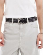 star studded belt in black