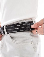 star studded belt in black