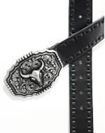 western cowboy plate whipstitch belt in black faux leather