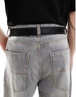 western cowboy plate whipstitch belt in black faux leather