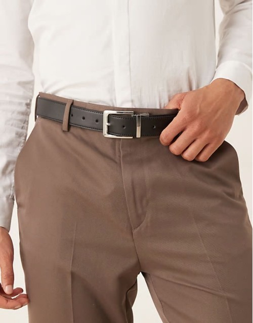 smart reversible belt in black and navy faux leather