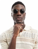 90s round metal sunglasses with smoke lens in gold