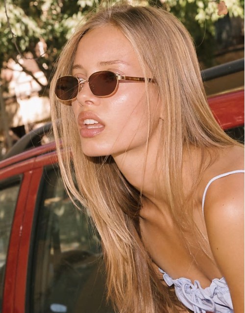 Special Offer Lara oval metal frame sunglasses in chestnut