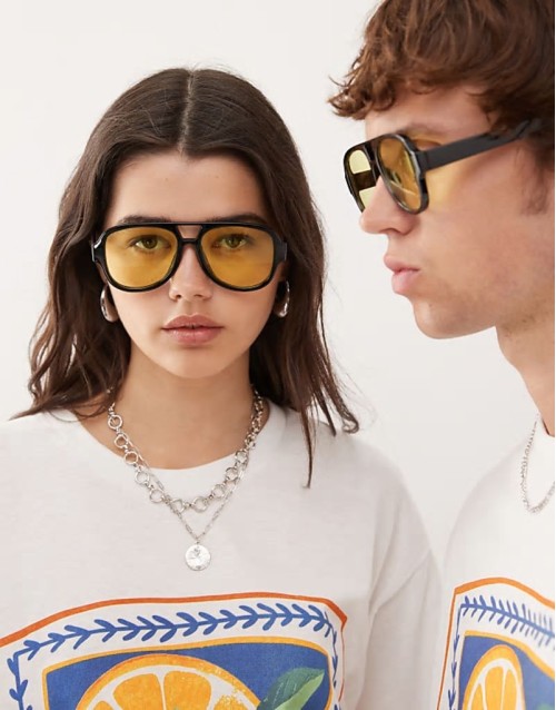 unisex  aviator sunglasses with yellow lens in black