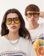 unisex  aviator sunglasses with yellow lens in black
