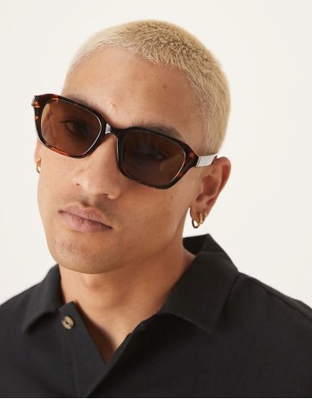 square sunglasses with brown lens and dark tortoiseshell frame