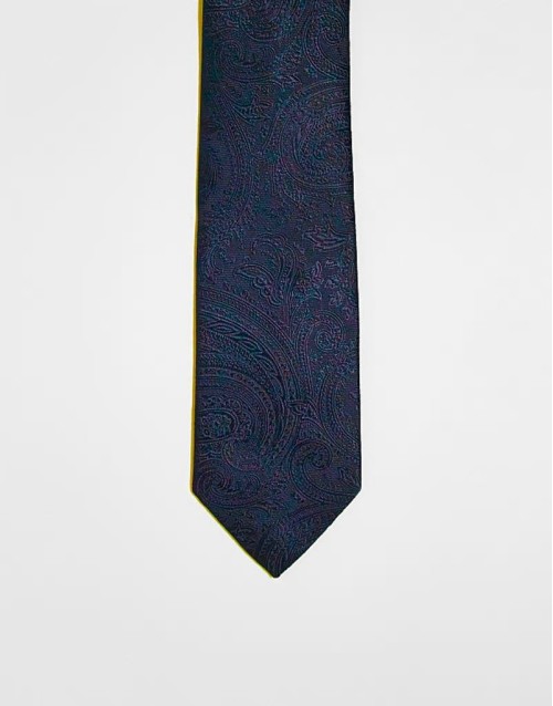 satin paisley print tie in black