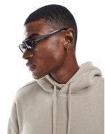 Loss Sale 90's skinny square sunglasses in black with smoke lens