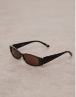slim rectangle sunglasses in black with brown lens