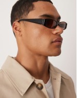 slim rectangle sunglasses in black with brown lens