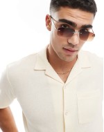 festival slim rimless sunglasses with brown lens and metal silver frame