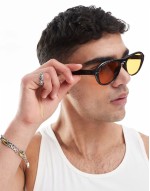festival aviator sunglasses with amber lens and black frame