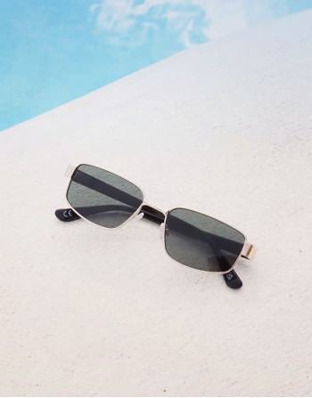 rectangle sunglasses with green smoke lens and metal gold frame
