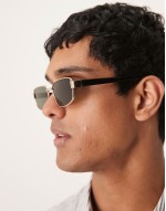 rectangle sunglasses with green smoke lens and metal gold frame