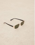 rectangle sunglasses with green smoke lens and metal gold frame