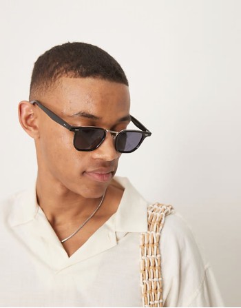 sqaure sunglasses with smoke lens and black frame