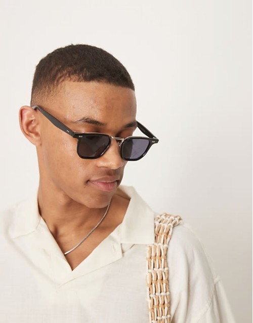 sqaure sunglasses with smoke lens and black frame