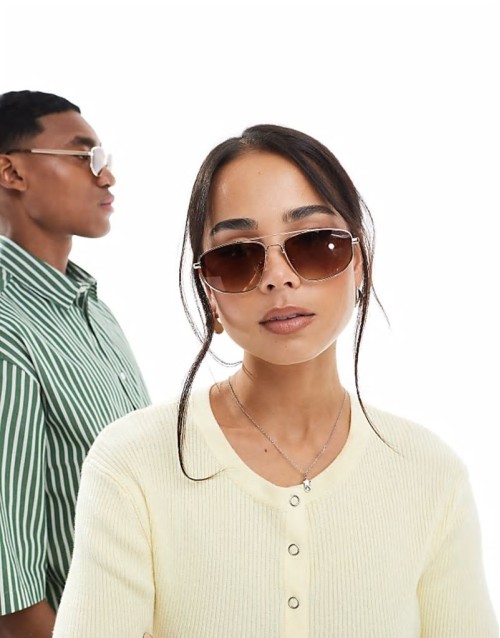 slim metal aviator sunglasses in gold