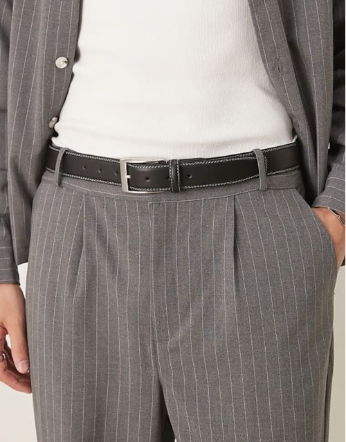 smart belt with contrast stitch in black faux leather