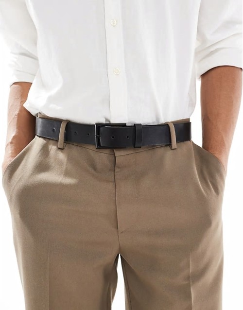 smart faux leather belt with matte black buckle in black