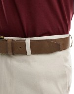 leather belt with burnished gold buckle in vintage brown