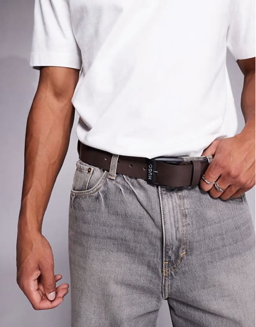 Gelio logo buckle leather belt in dark brown