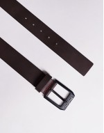 Gelio logo buckle leather belt in dark brown